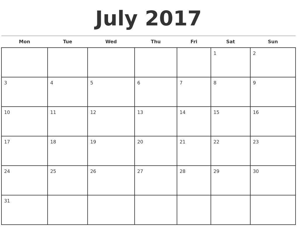 Blank Calendar Starting With Monday | Example Calendar