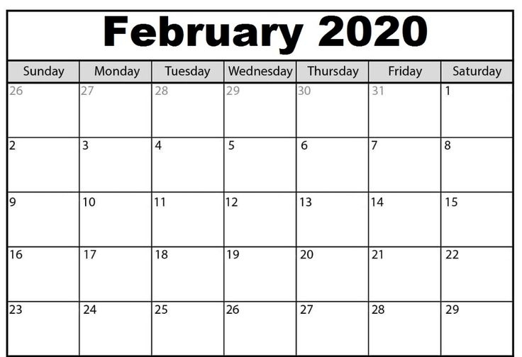 Blank February 2020 Calendar | Calendar Template, Free