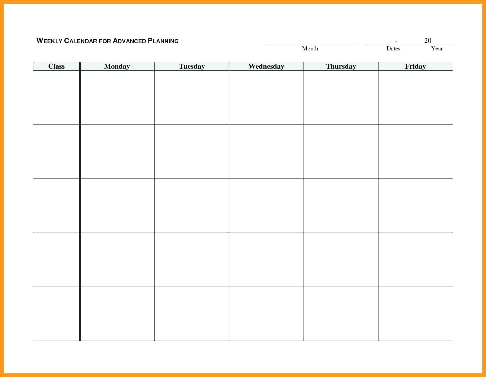 Blank Monday Through Friday Month Calendar Template :-Free