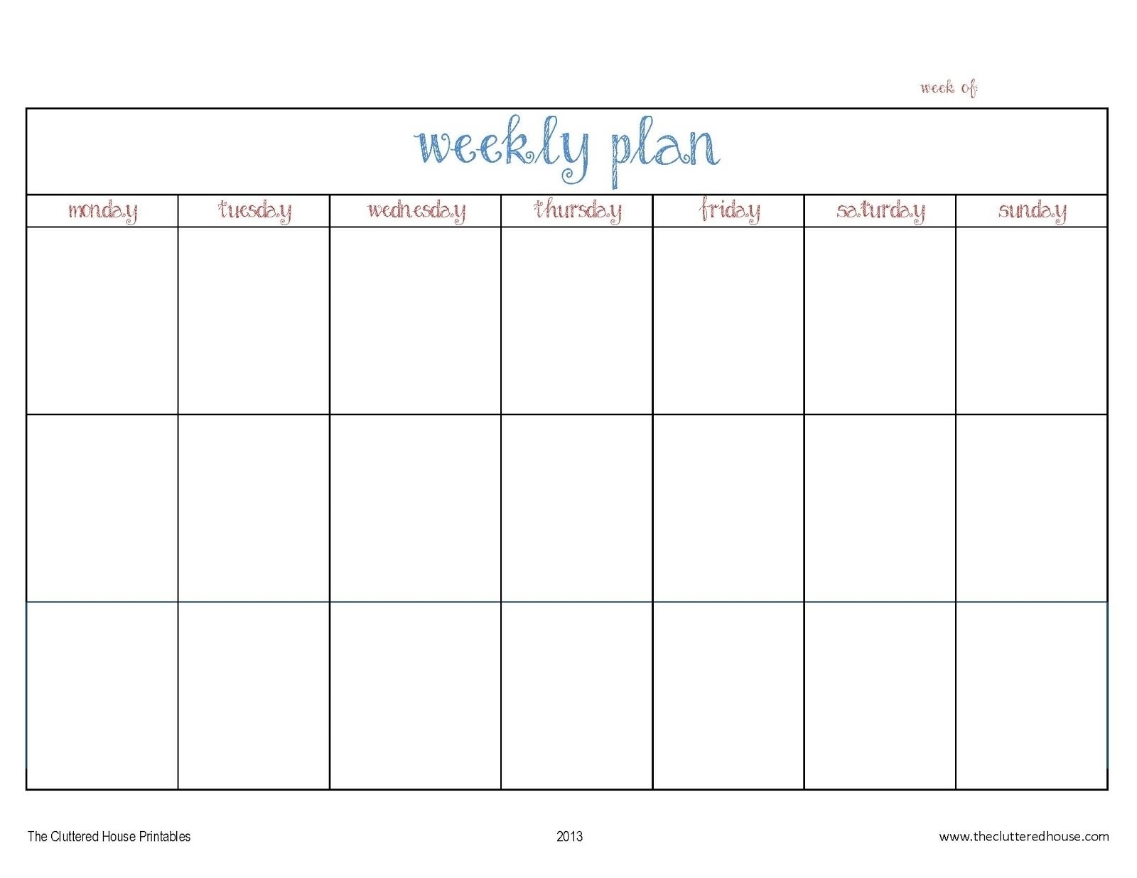 Blank Monday Through Friday Month Calendar Template :-Free