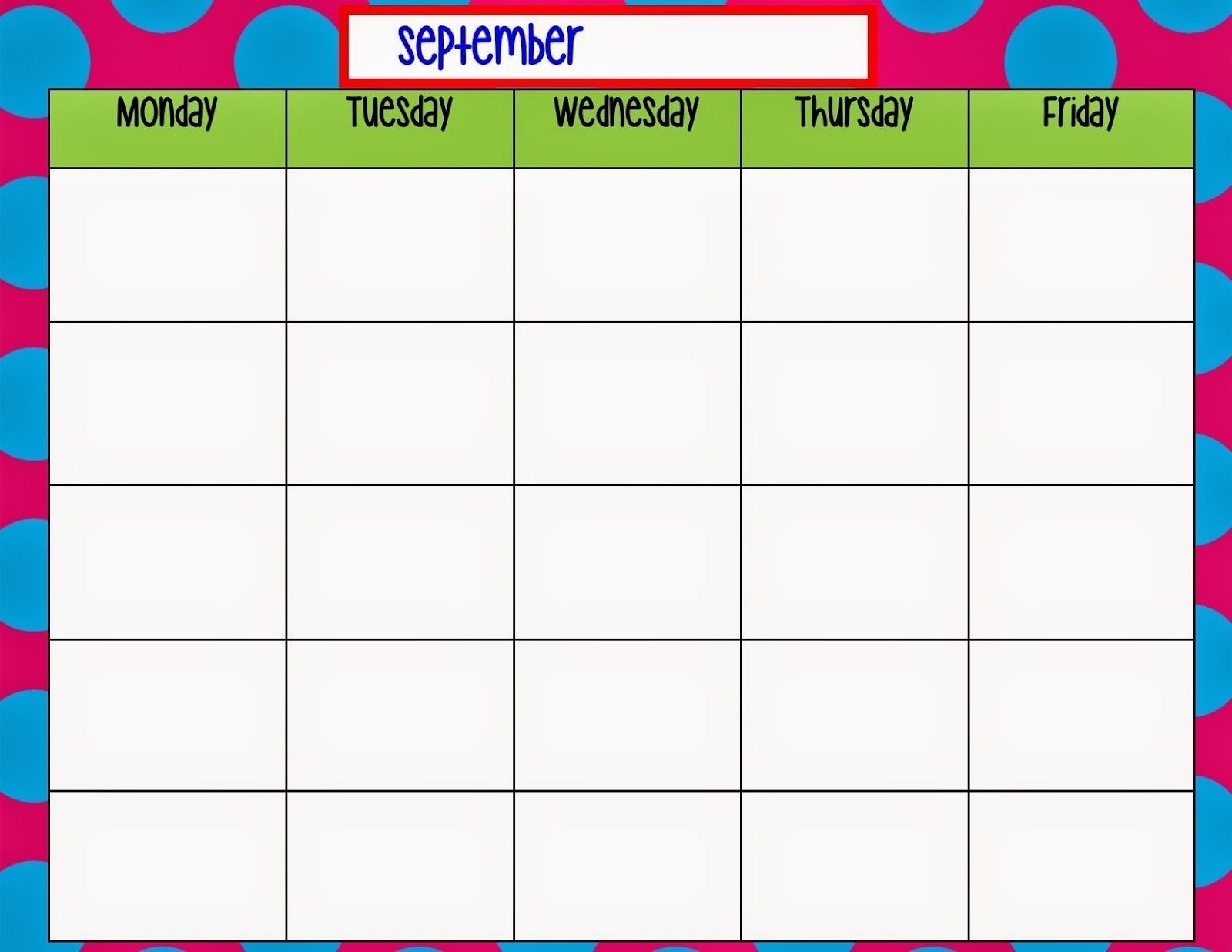 Blank Monday Through Friday Pdf | Calendar Template Printable