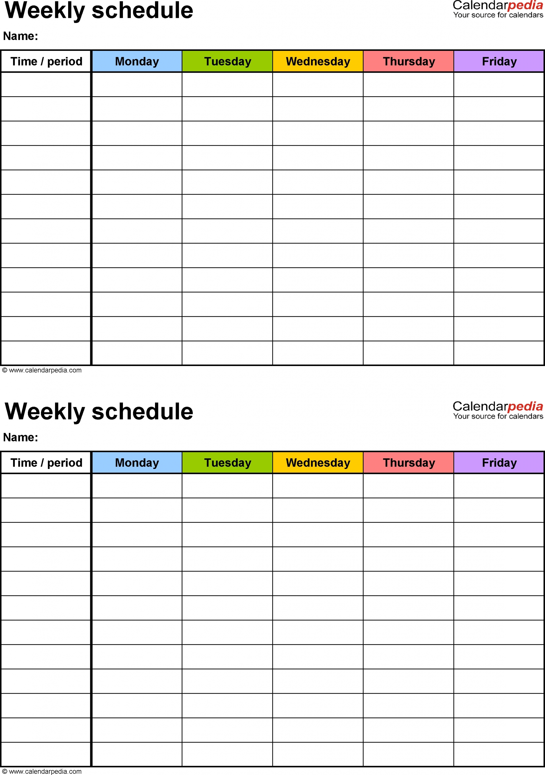 Blank Monday Through Friday Schedule | Calendar Template