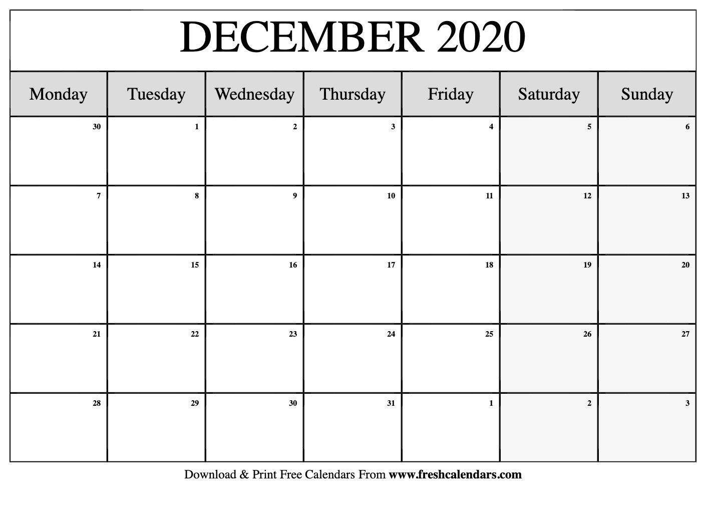 Blank Monthly Calendar Starting On Monday | Calendar