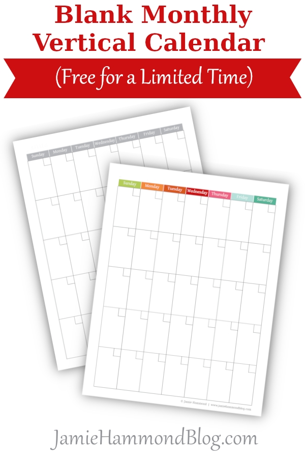 Blank Monthly Vertical Calendar (Free For A Limited Time