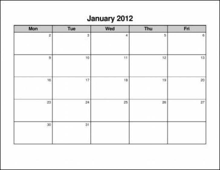 Blank Printable Calendar Monday Thru Friday :-Free