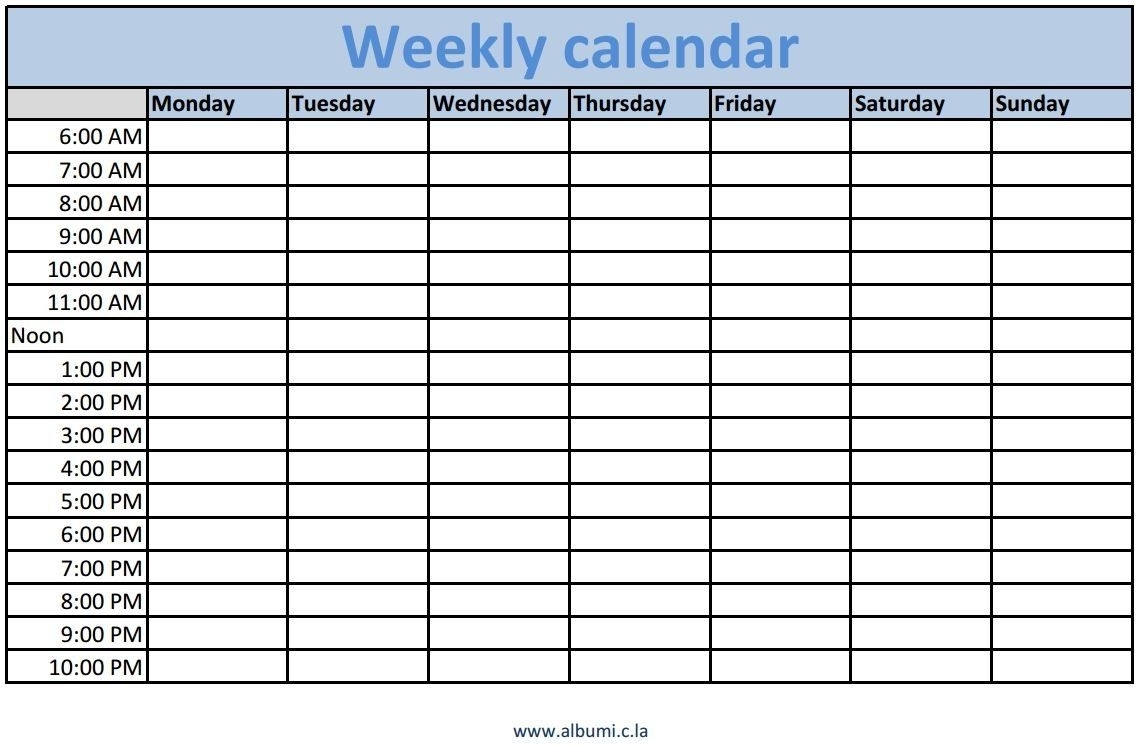 Blank Time Slot Week Schedules | Example Calendar Printable