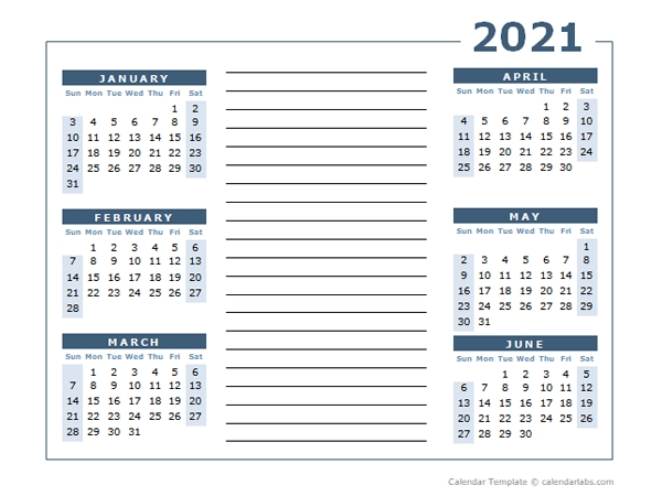 Blank Two Page Calendar Template For 2021 - Free Printable