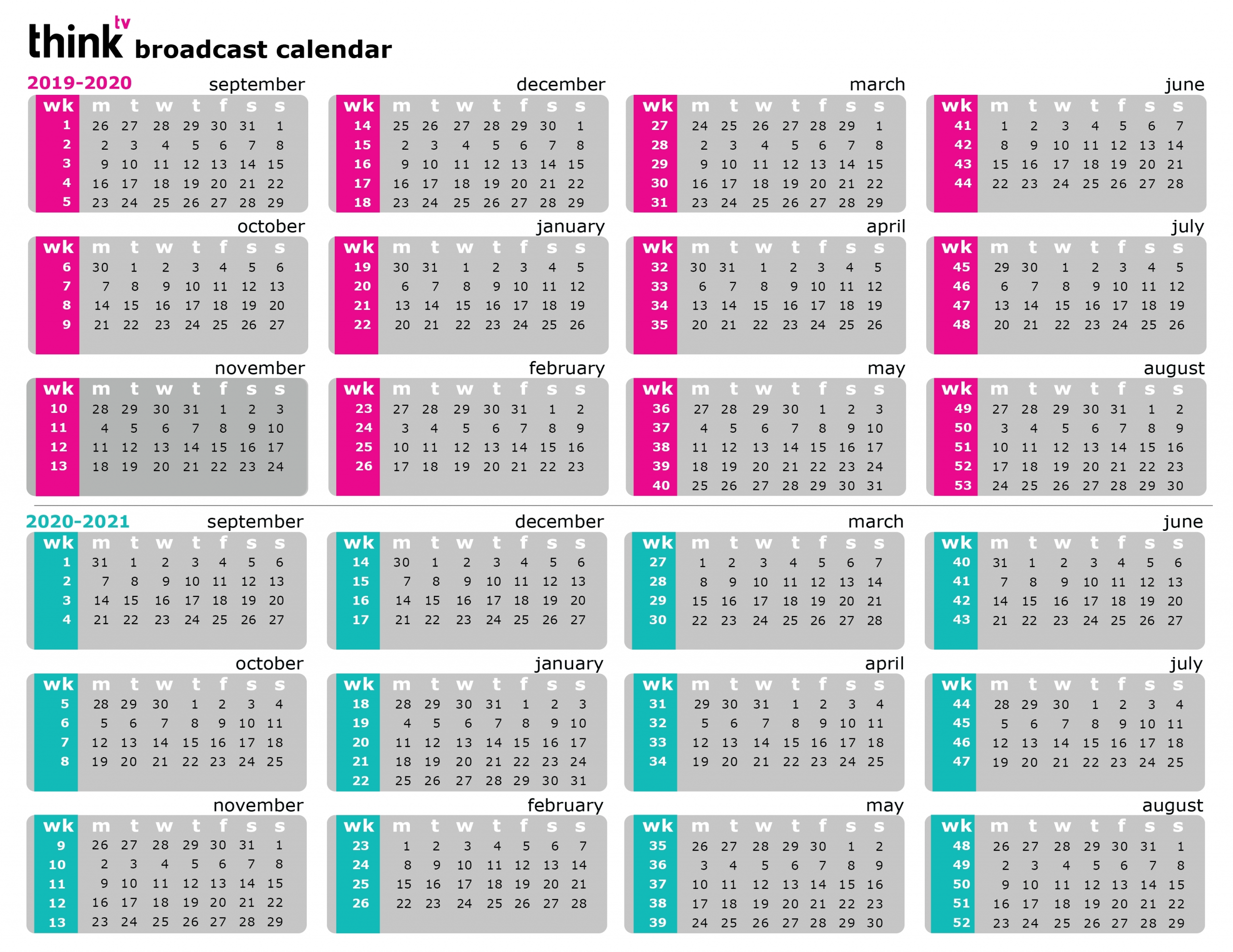 Broadcast Calendar 2021 • Printable Blank Calendar Template