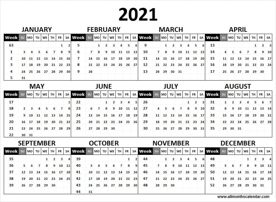 Calendar 2021 Week Wise - Full Year Calendar 2021 Year