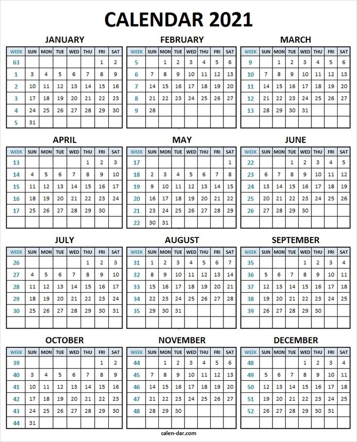 Calendar 2021 With Week Number - 2021 Printable Calendar