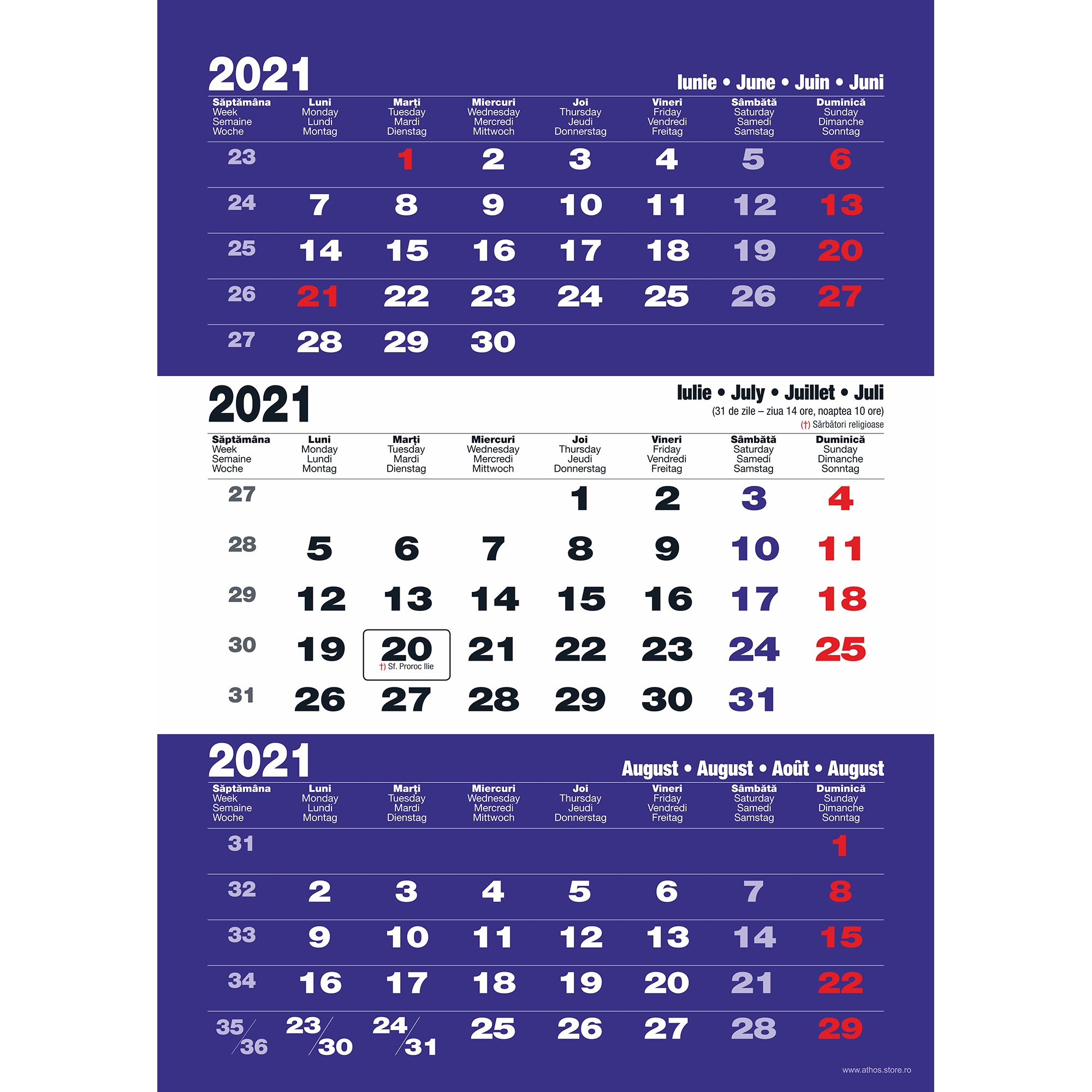 Calendar De Perete 2021, Triptic, 12 File, 33X47 Cm