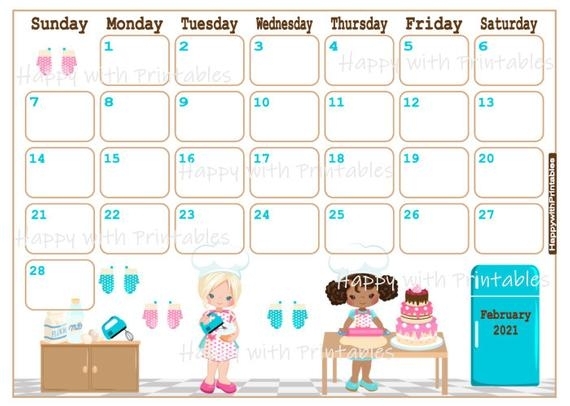 Calendar February 2021 February Planner Printable Girly | Etsy