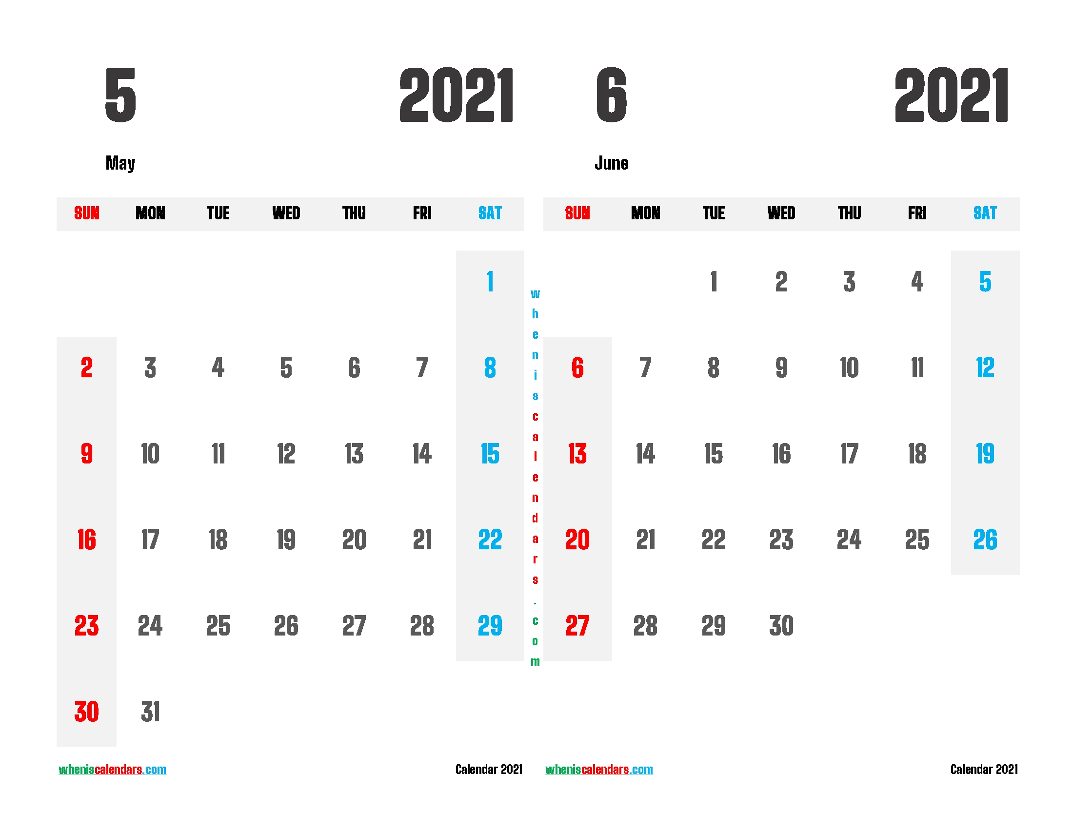 Calendar For May And June 2021 Printable