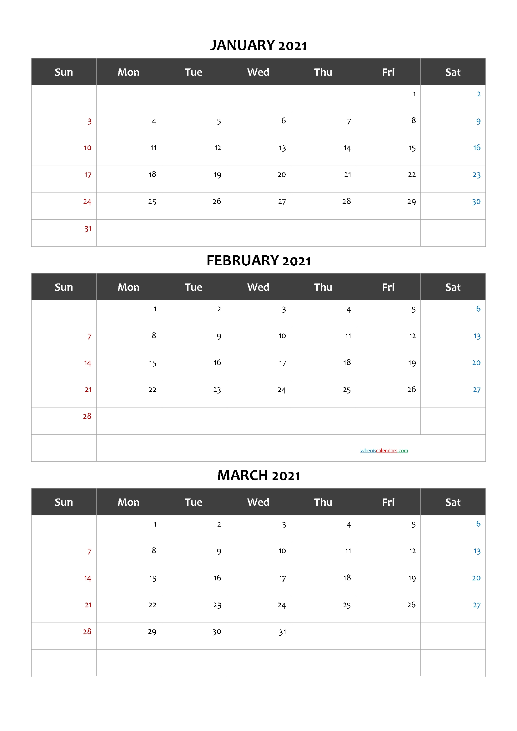 Calendar January February March 2021-Template Code.cand1