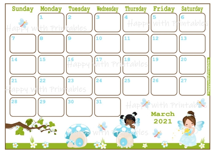 Calendar March 2021 March 2021 Planner Printable Girly | Etsy