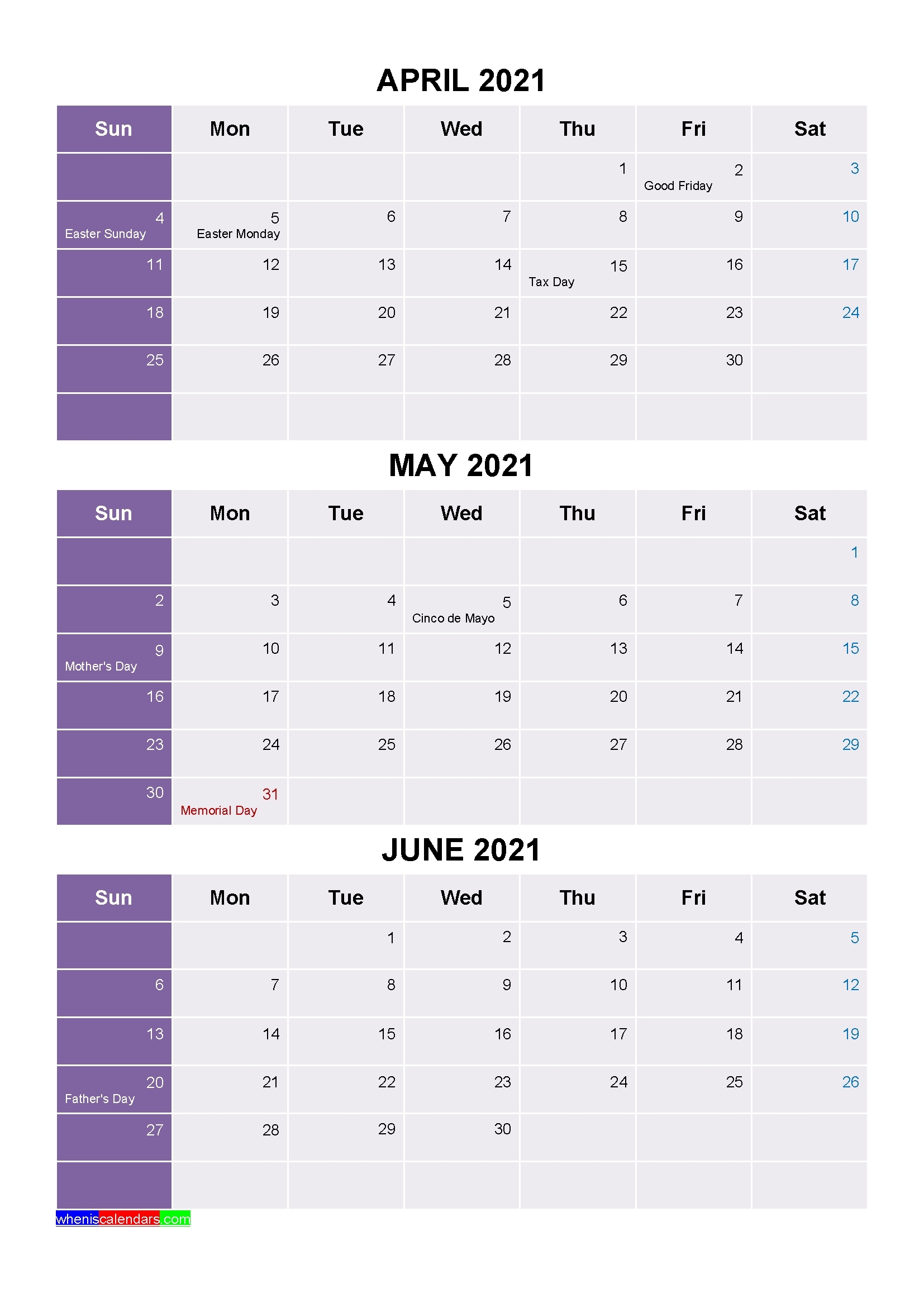 Calendarquarter 2021 | Month Calendar Printable