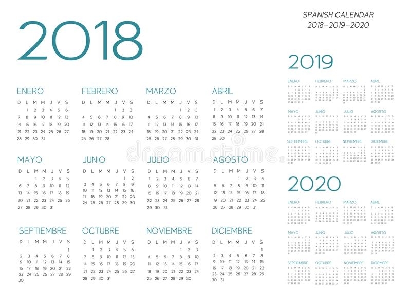 Calibre Espagnol De Vecteur Du Calendrier 2019-2020-2021