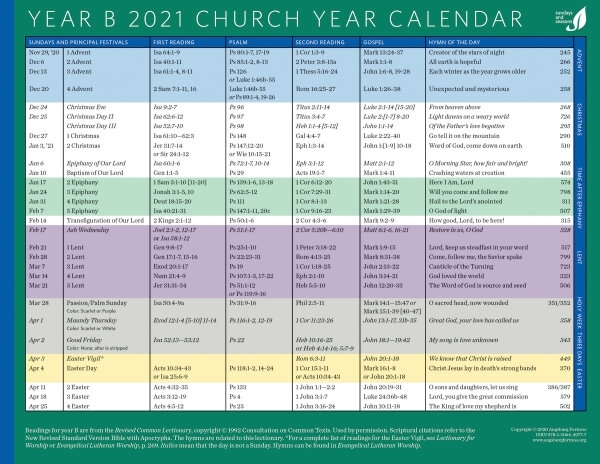 Church Year Calendar, Year B 2021 | Augsburg Fortress