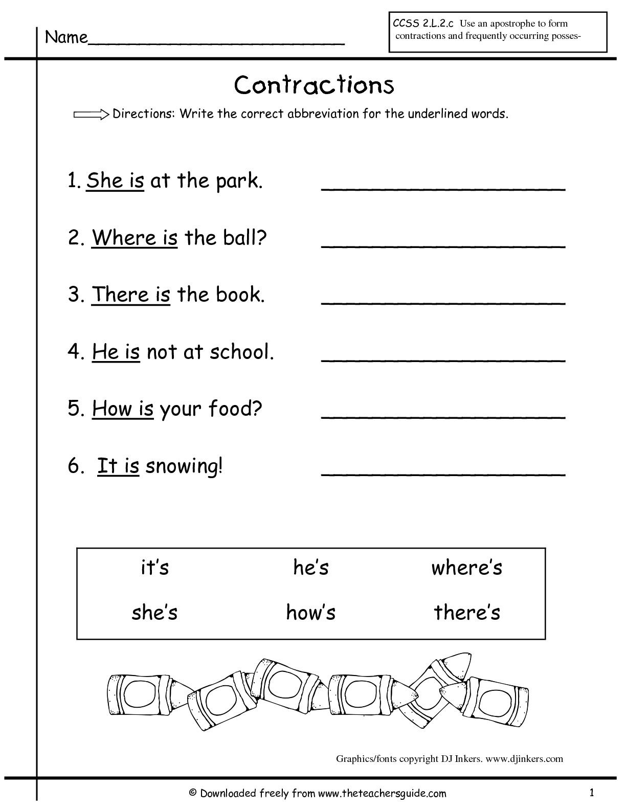 Contraction Word List For First Grade | Search Results
