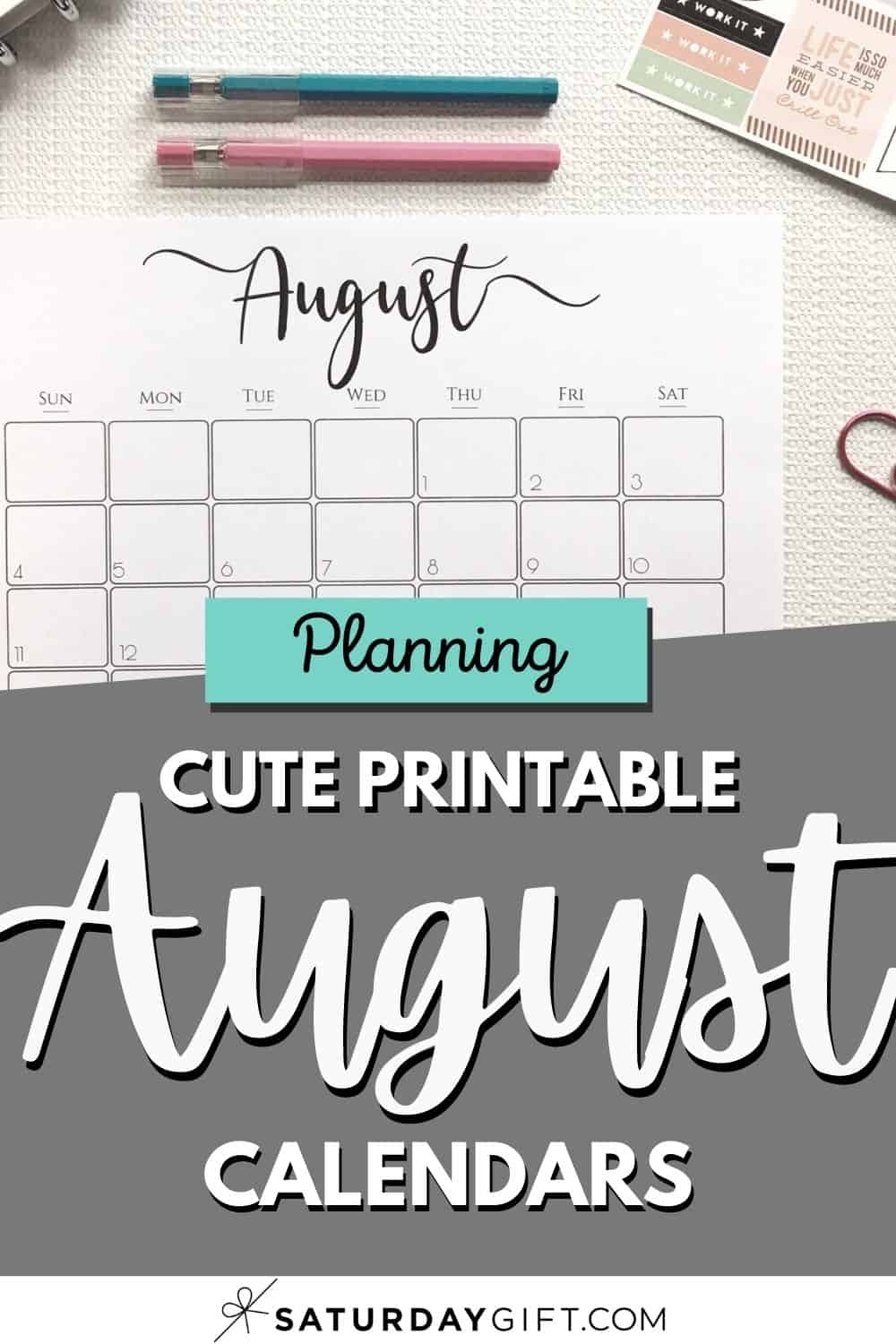 Cute (&amp; Free!) Printable August 2021 Calendar | Saturdaygift