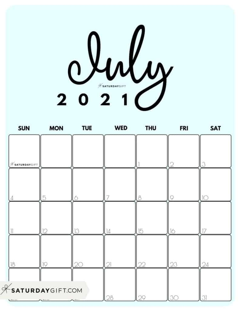 Cute (&amp; Free!) Printable July 2021 Calendar | Saturdaygift