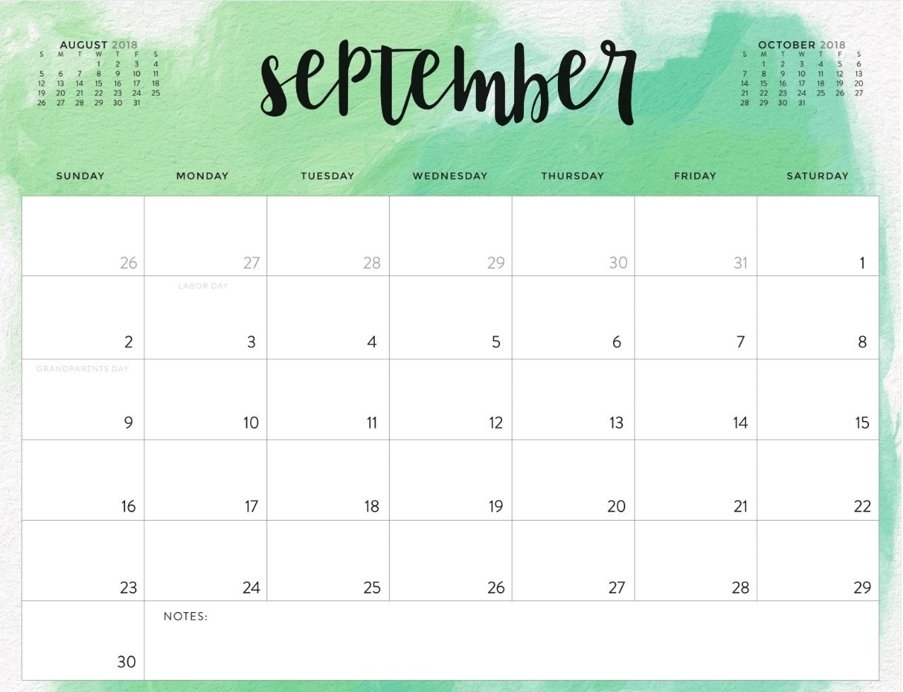 Cute Printable September 2018 Calendar | Referensi Desain
