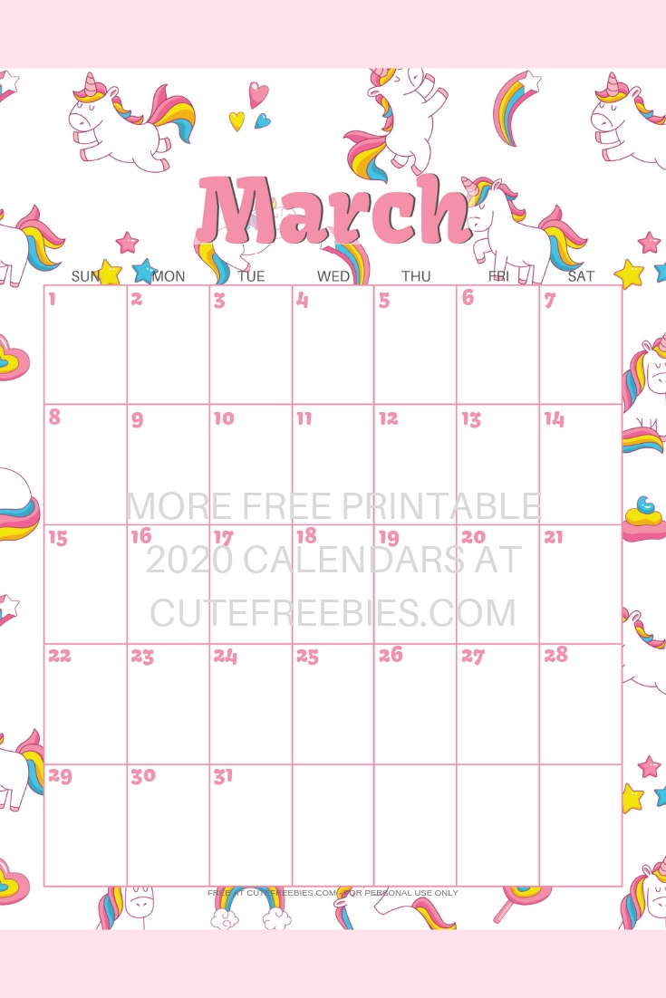 Cute Unicorn 2020 2021 Calendar - Free Printable! - Cute