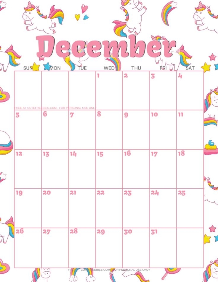 Cute Unicorn 2021 Calendar - Free Printable! - Cute