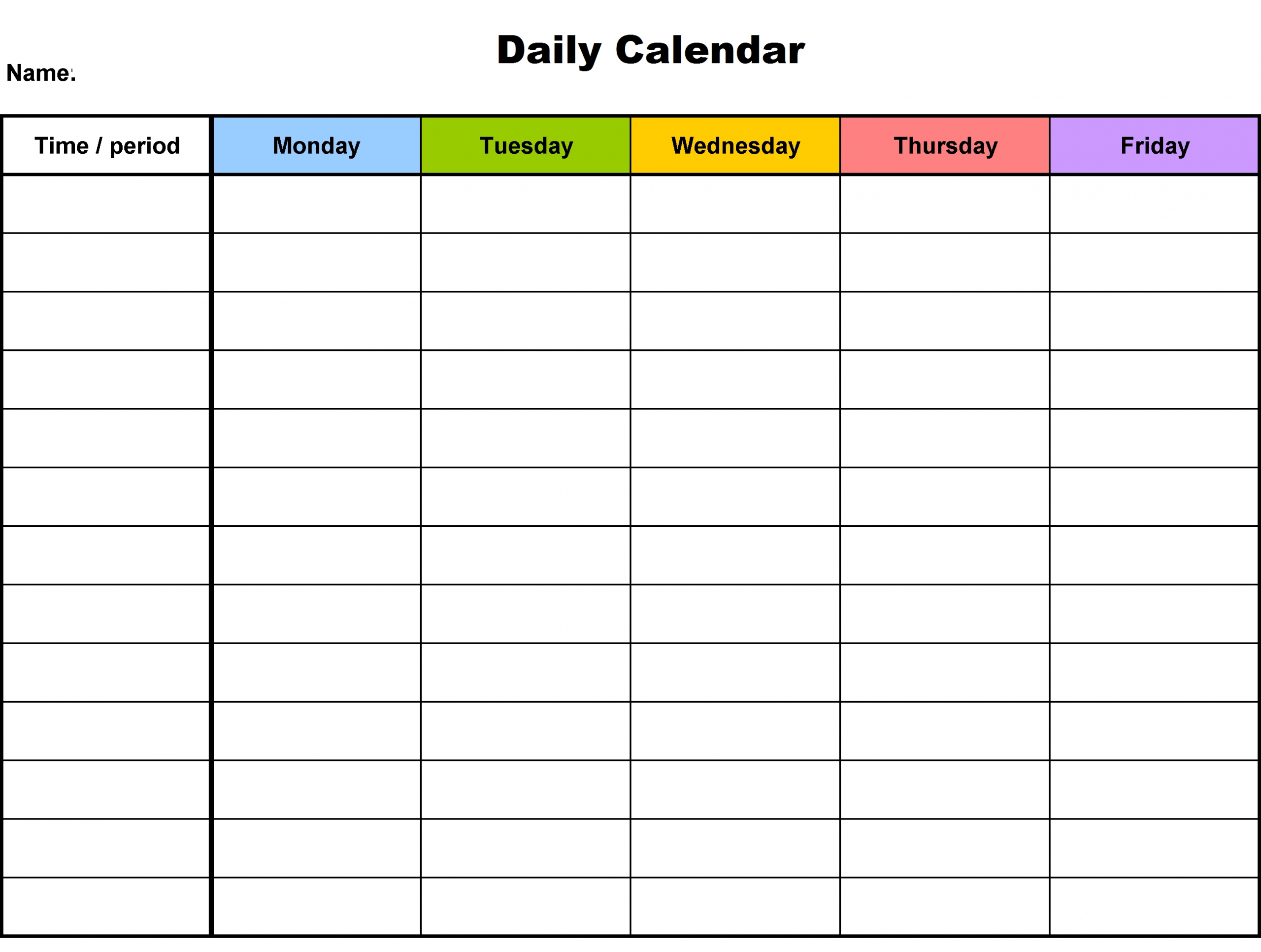 Daily Blank Calendar Template | Daily Schedule Template