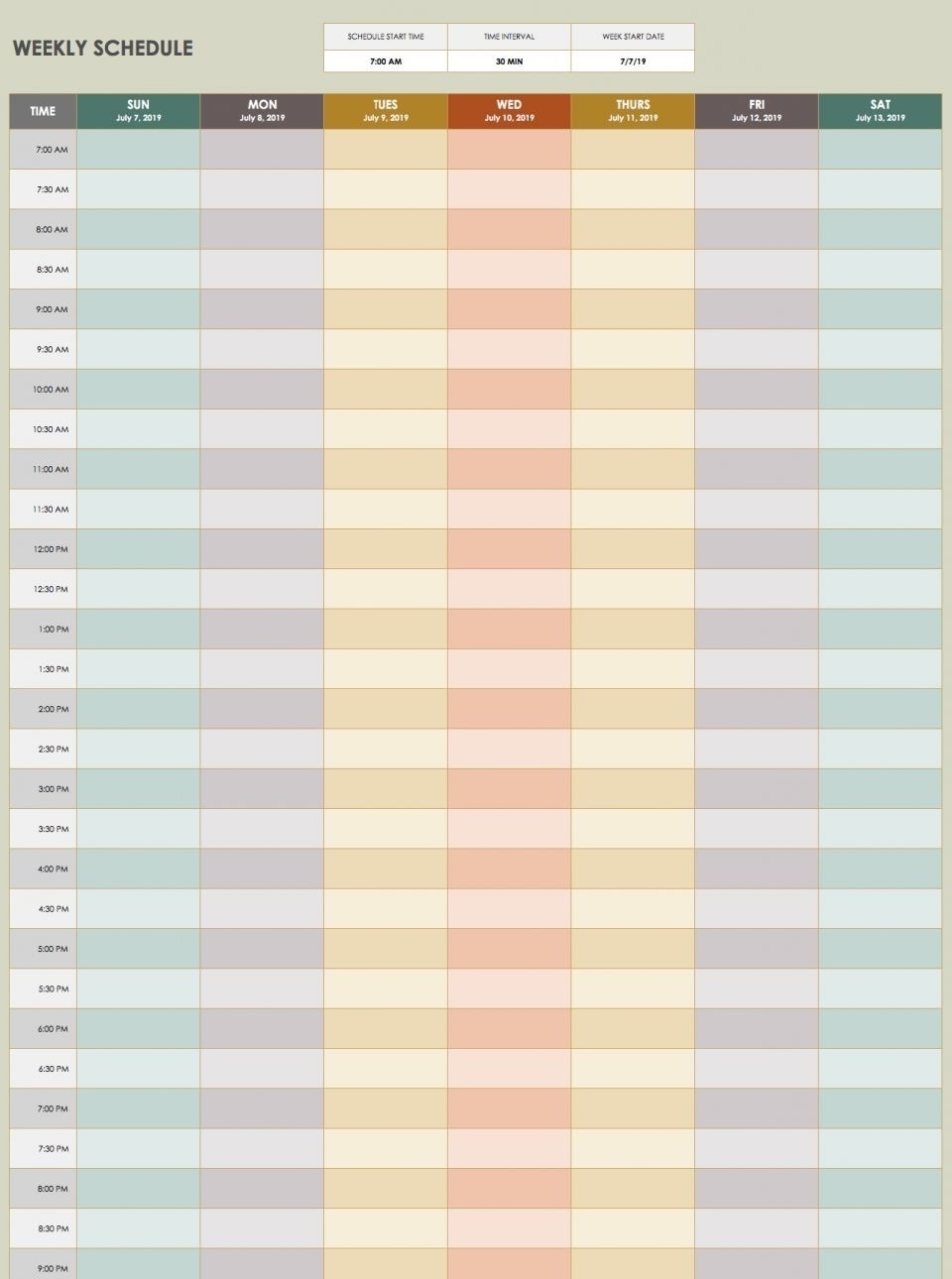Daily Calendar Template 30 Minute Increments | Free