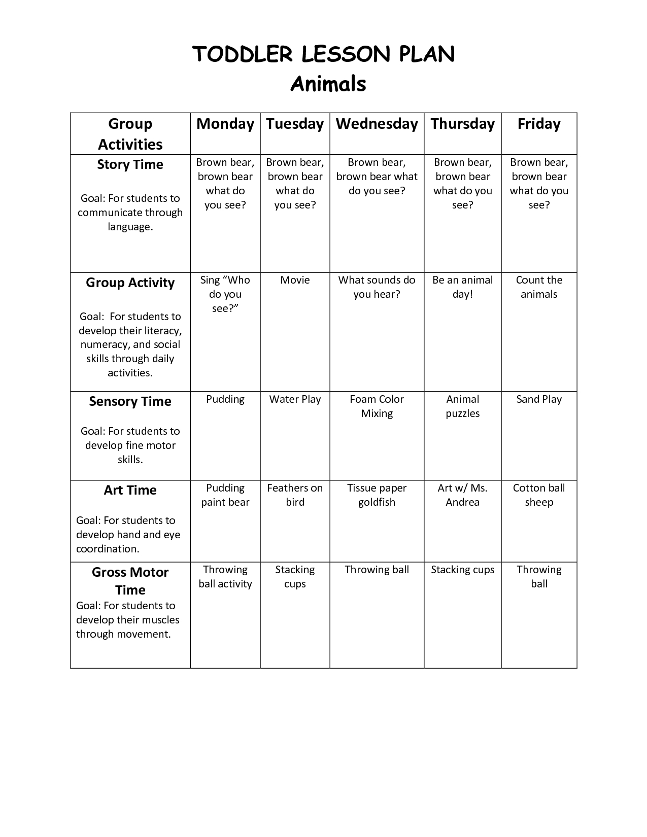 Daycare Weekly Lesson Plan Template | Calendar Template