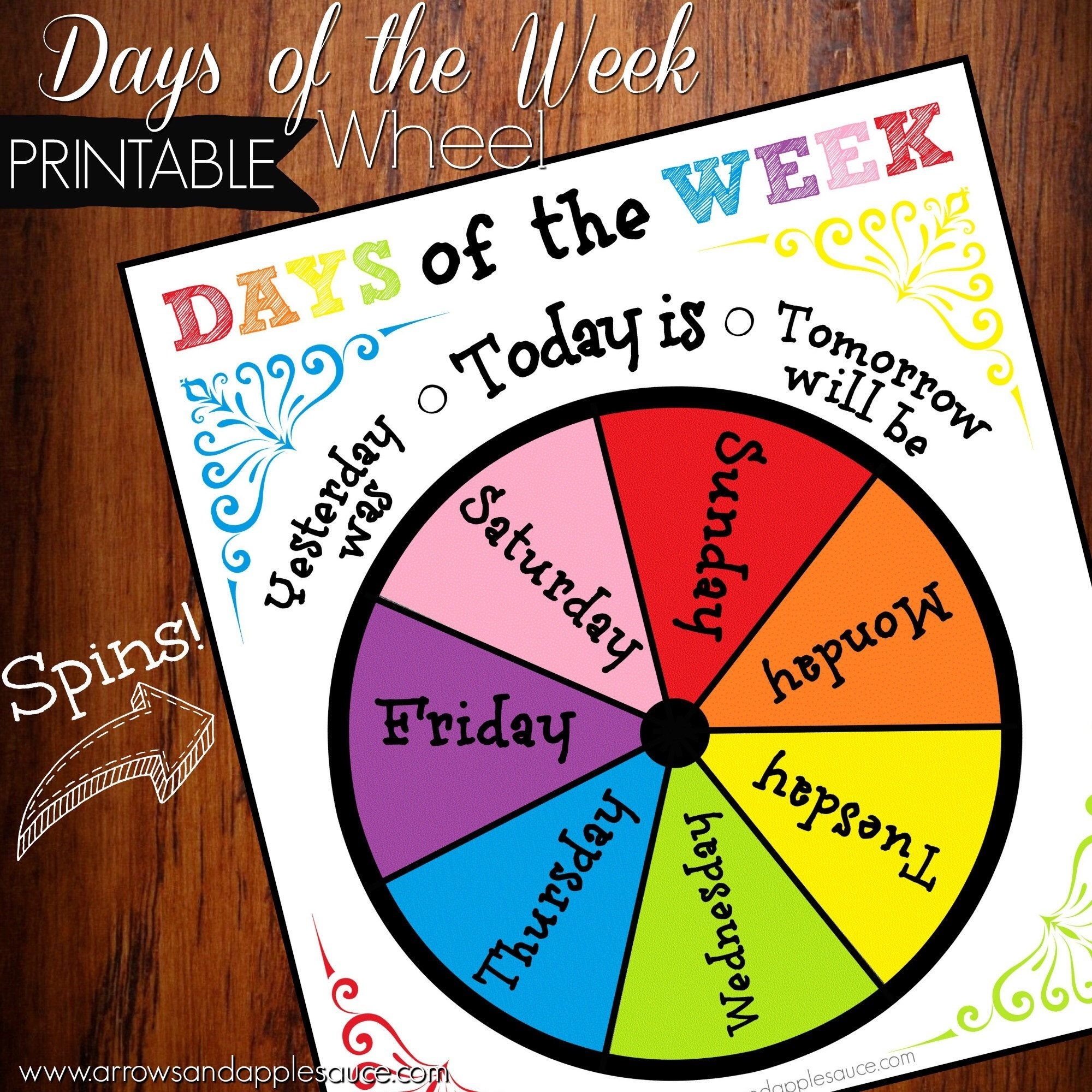 Days Of The Week Printable Wheel, Circle Time, Calendar