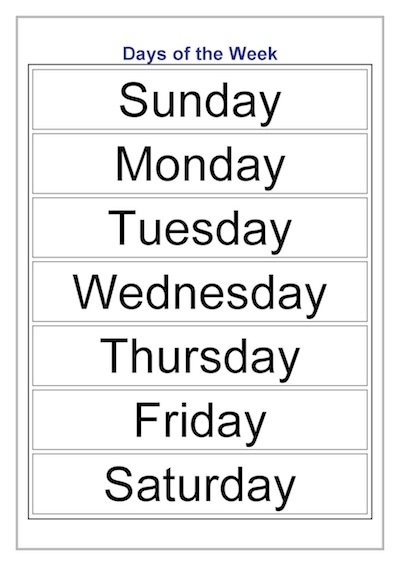 Days Of The Week Template | Teacher Timesavers Templates