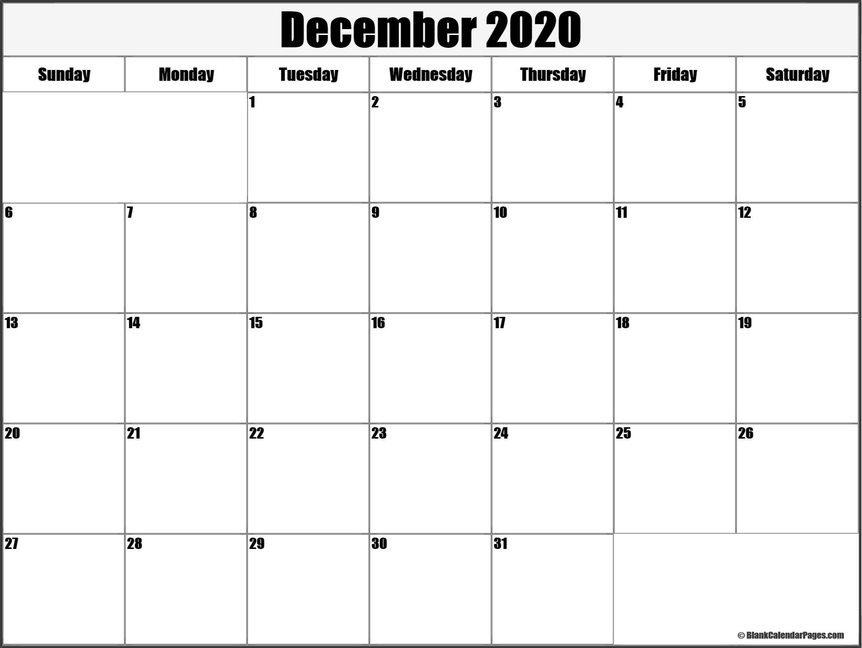 December 2020 Blank Calendar Templates.