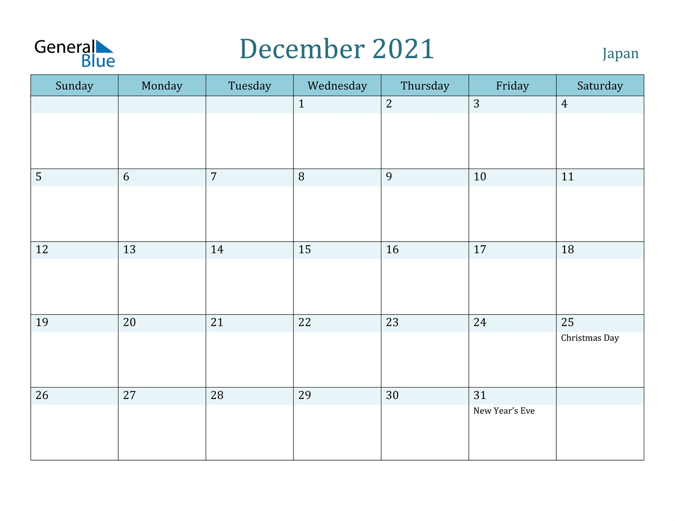 December 2021 Calendar - Japan