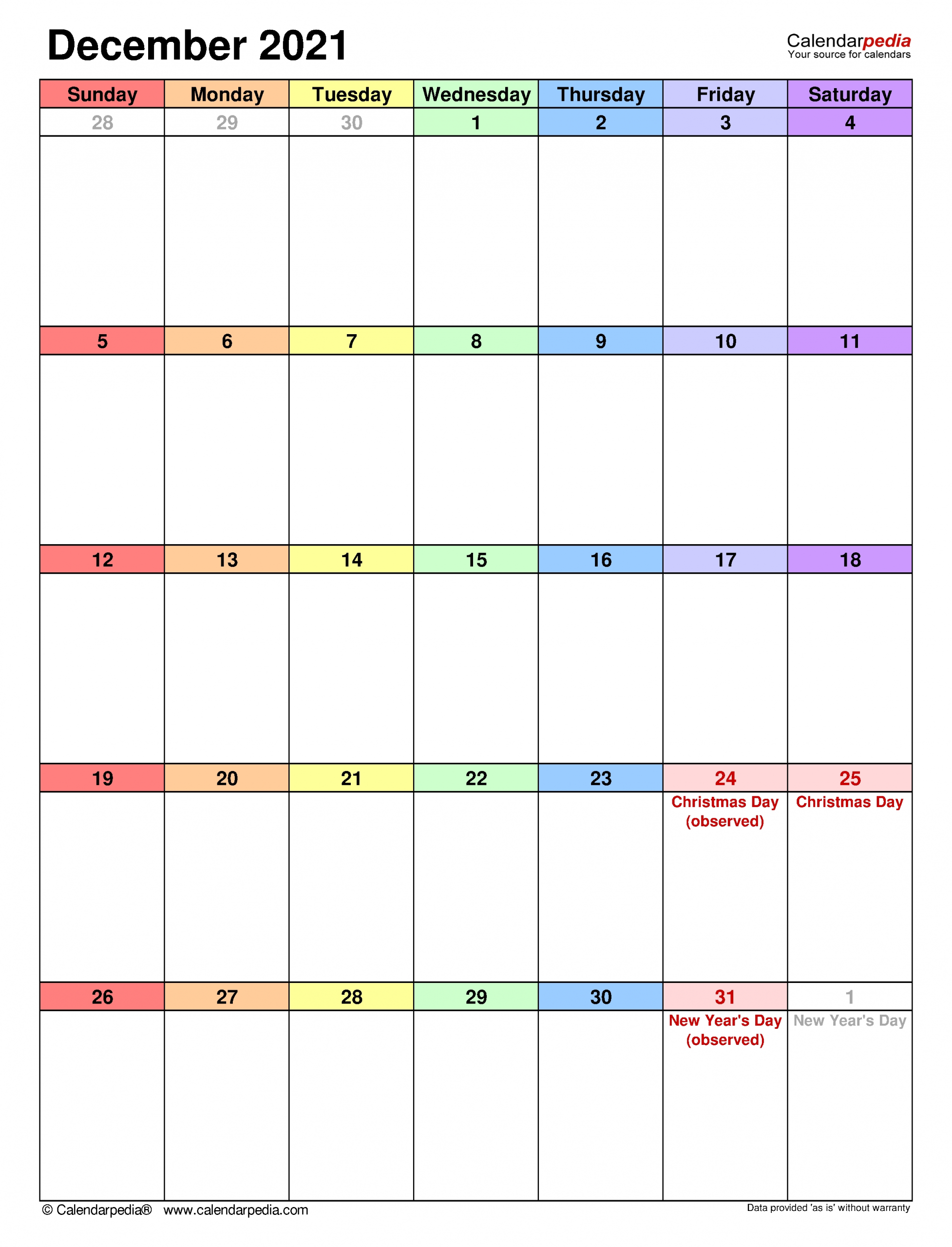 December 2021 Calendar | Templates For Word, Excel And Pdf