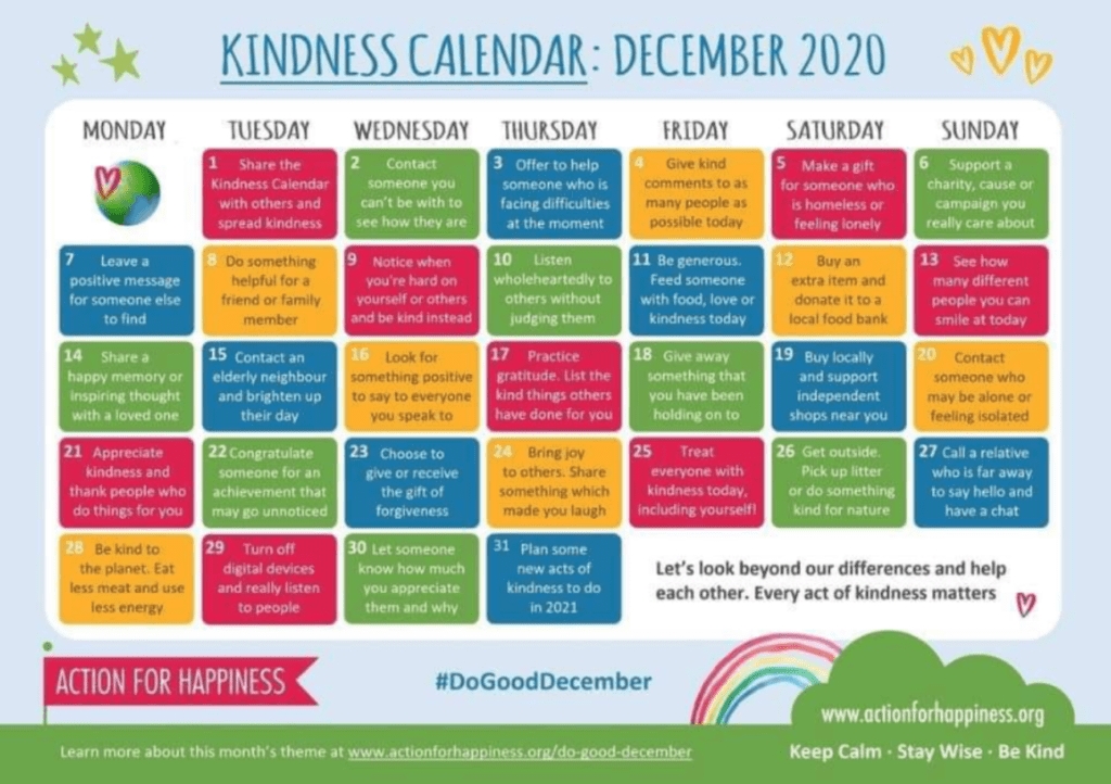 December Kindness Calendar - Nowlin Social Work