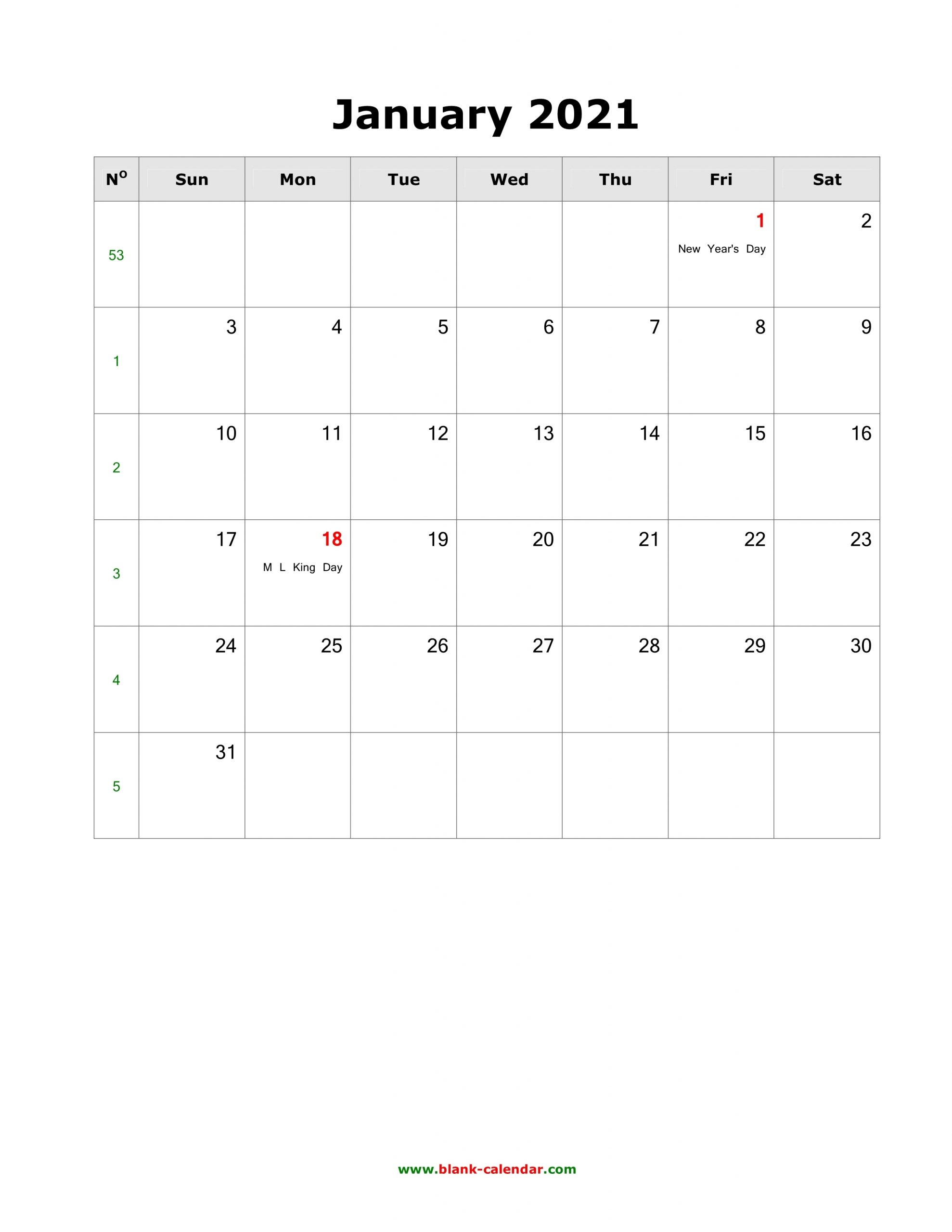 Download January 2021 Blank Calendar With Us Holidays