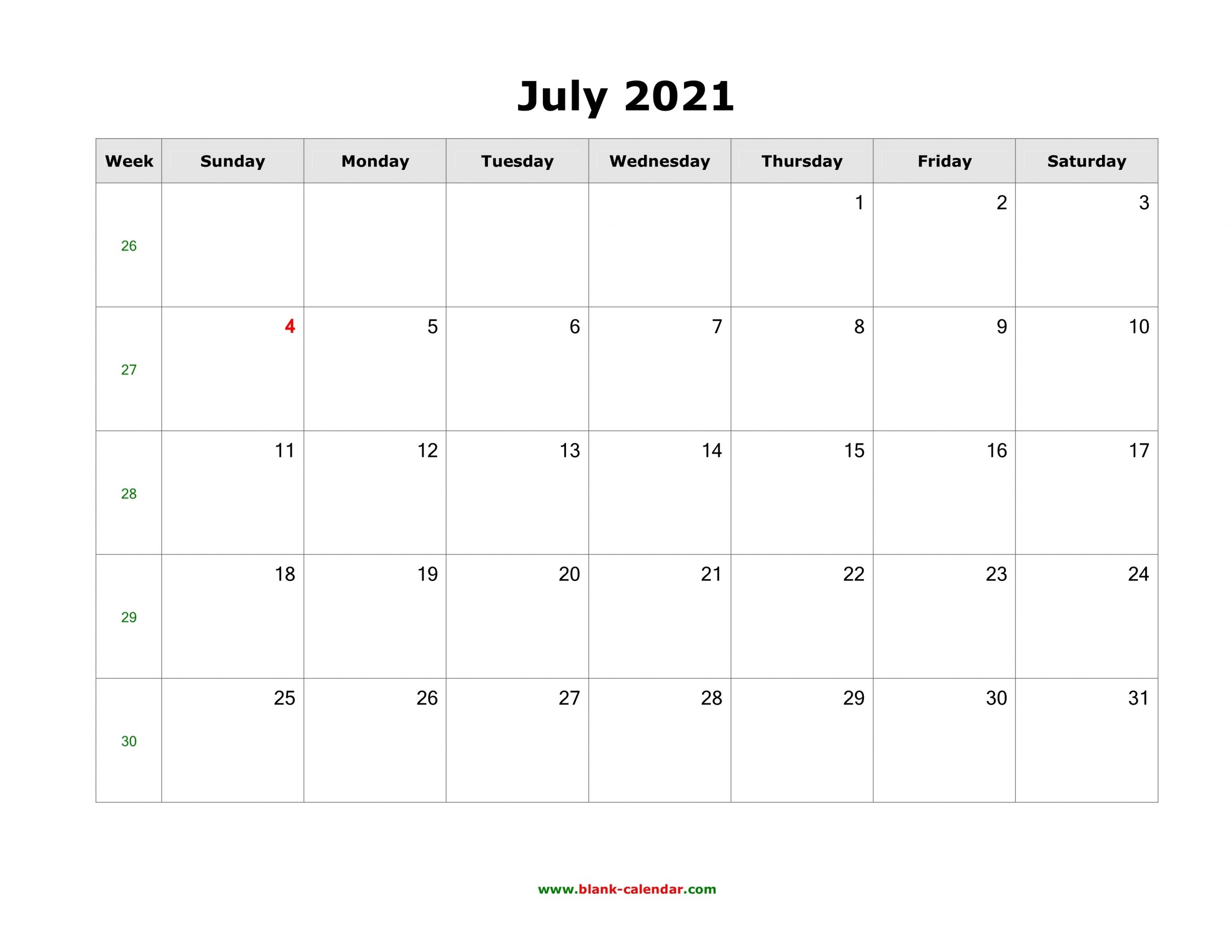 Download July 2021 Blank Calendar (Horizontal)