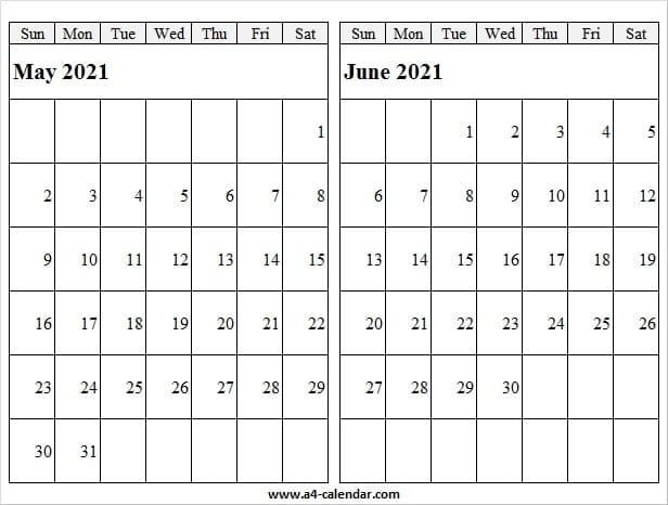 Download May June 2021 Calendar - A4 Calendar