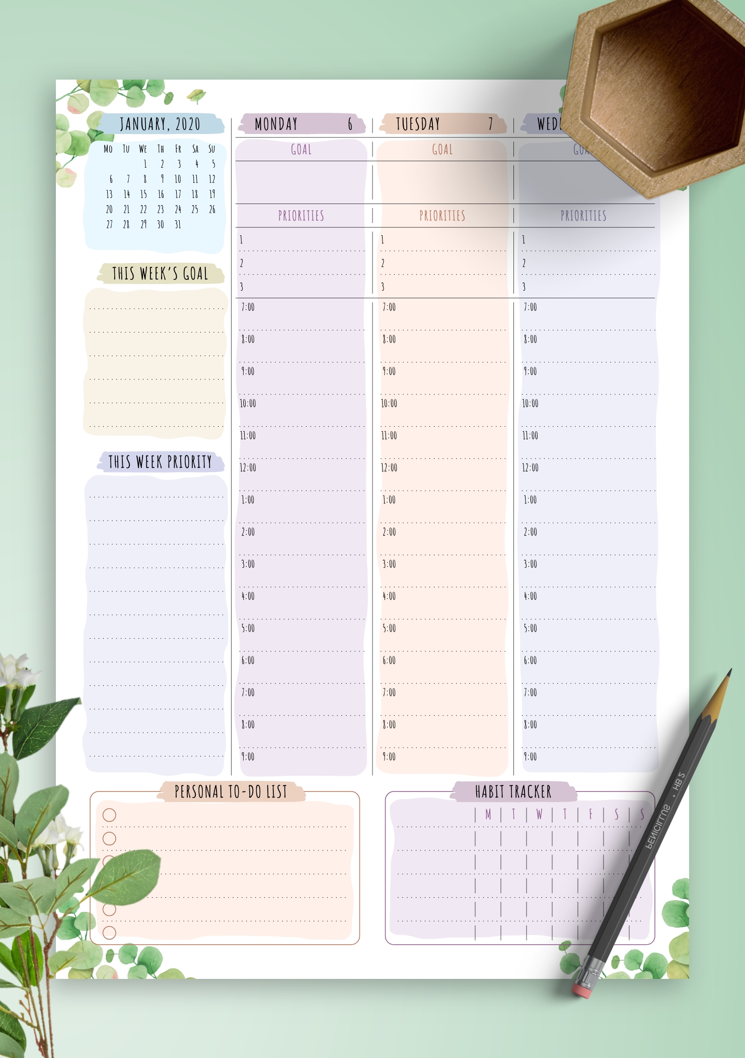 Download Printable Dated Weekly Planner - Floral Style Pdf