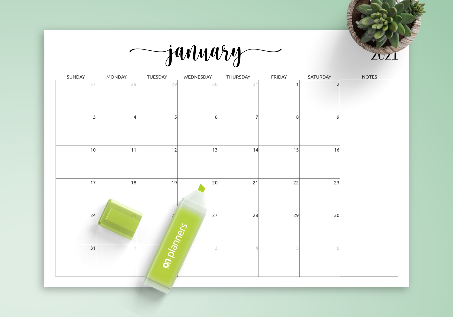Download Printable Monthly Calendar With Notes Pdf