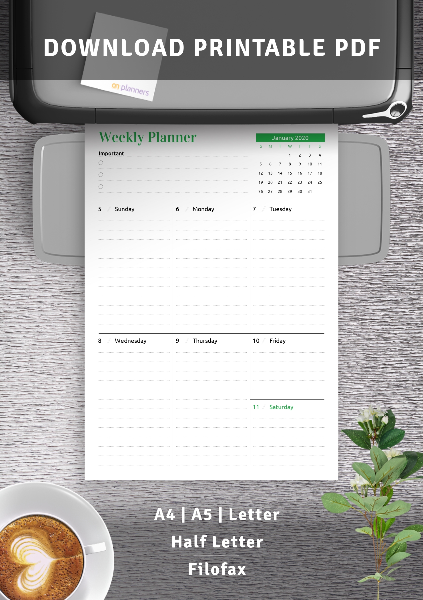 Download Printable Week At A Glance Planner With Calendar Pdf