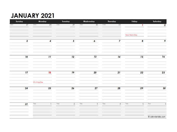 Editable 2021 Monthly Calendar Excel Template - Free