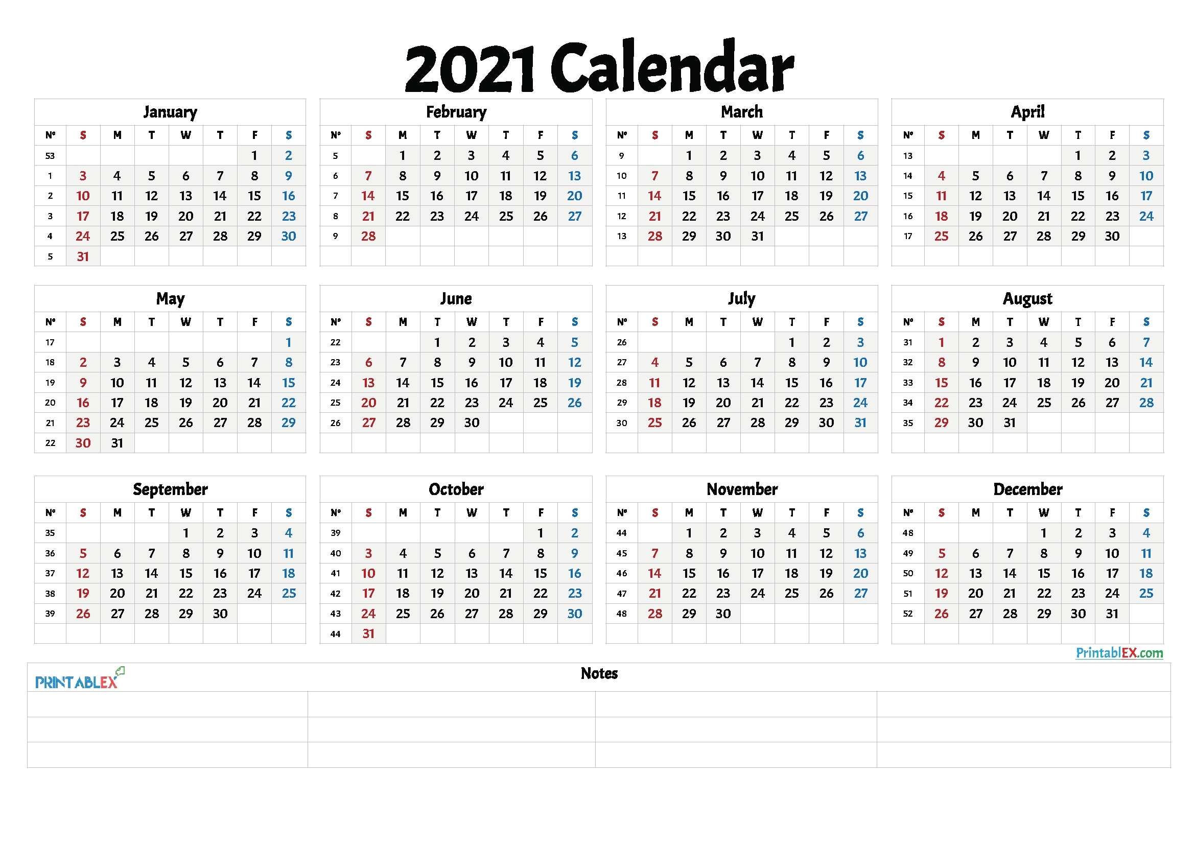 Excel Calendar 2021 With Week Numbers - Calendar