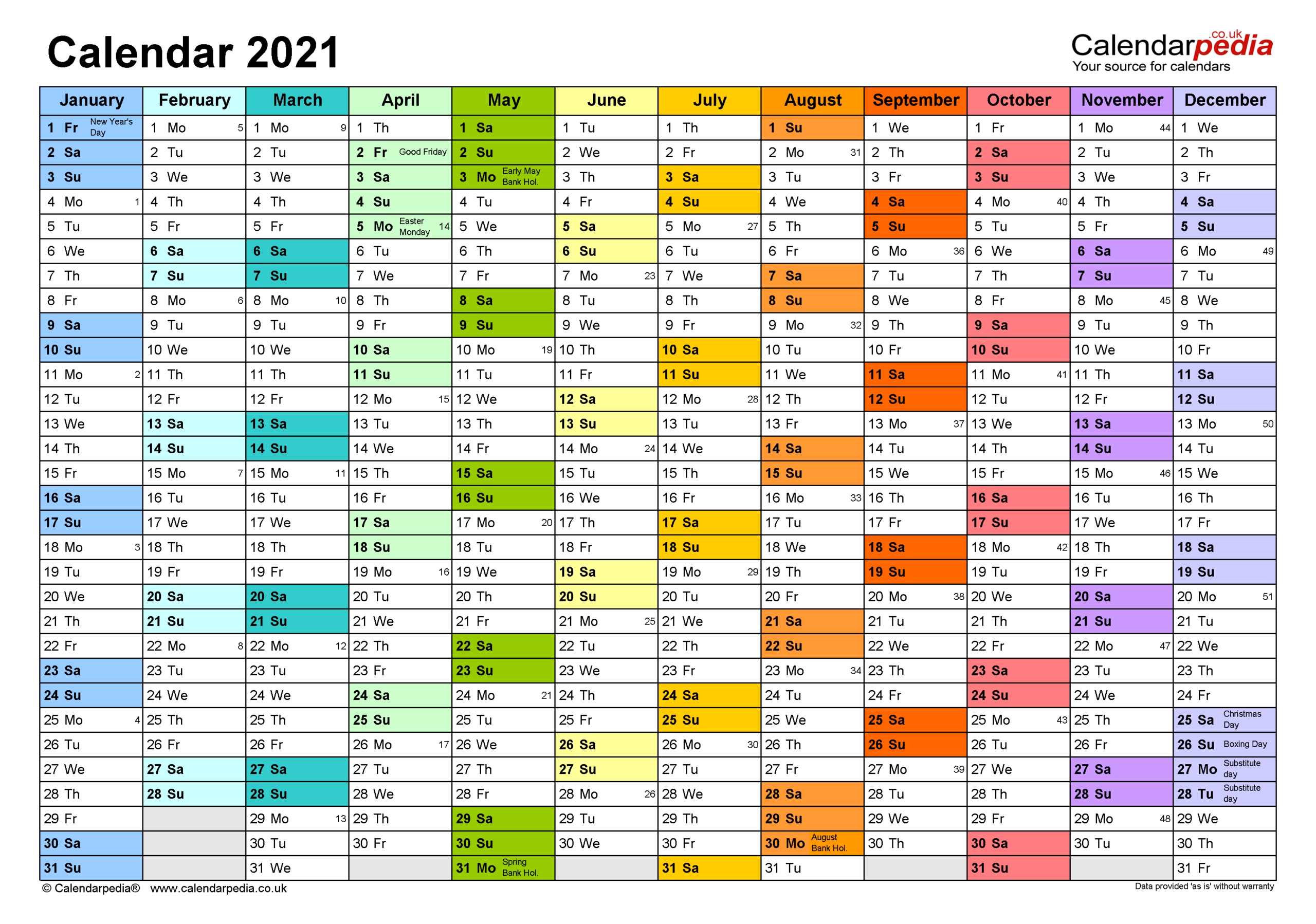 Excel Calendar With Week Numbers 2021 | Calendar