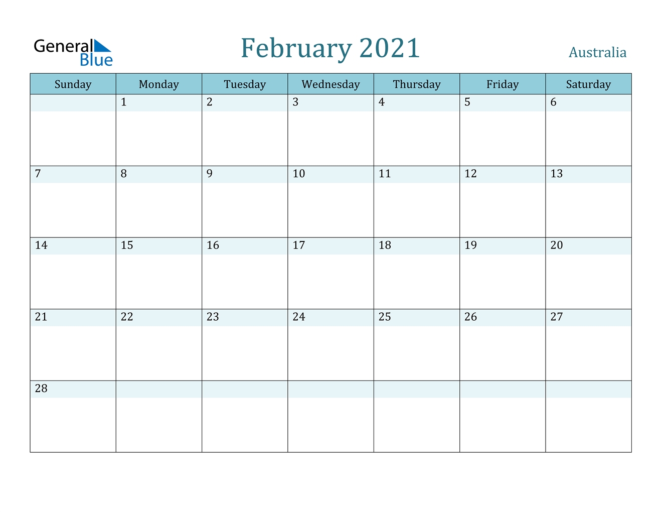 February 2021 Calendar - Australia