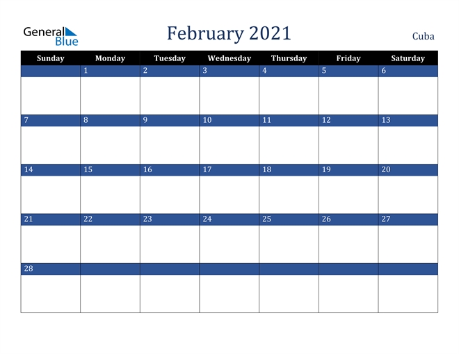 February 2021 Calendar - Cuba