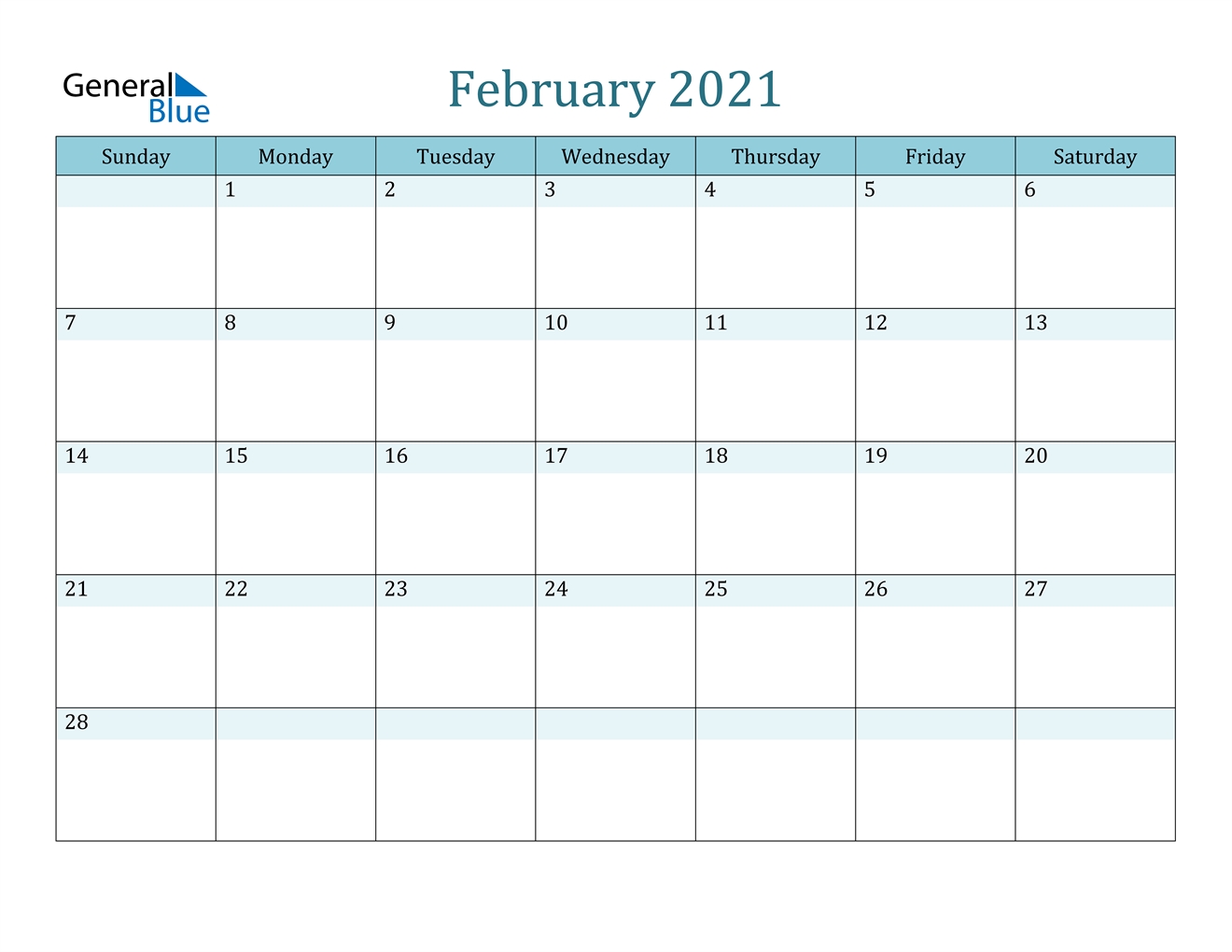 February 2021 Calendar - Pdf Word Excel