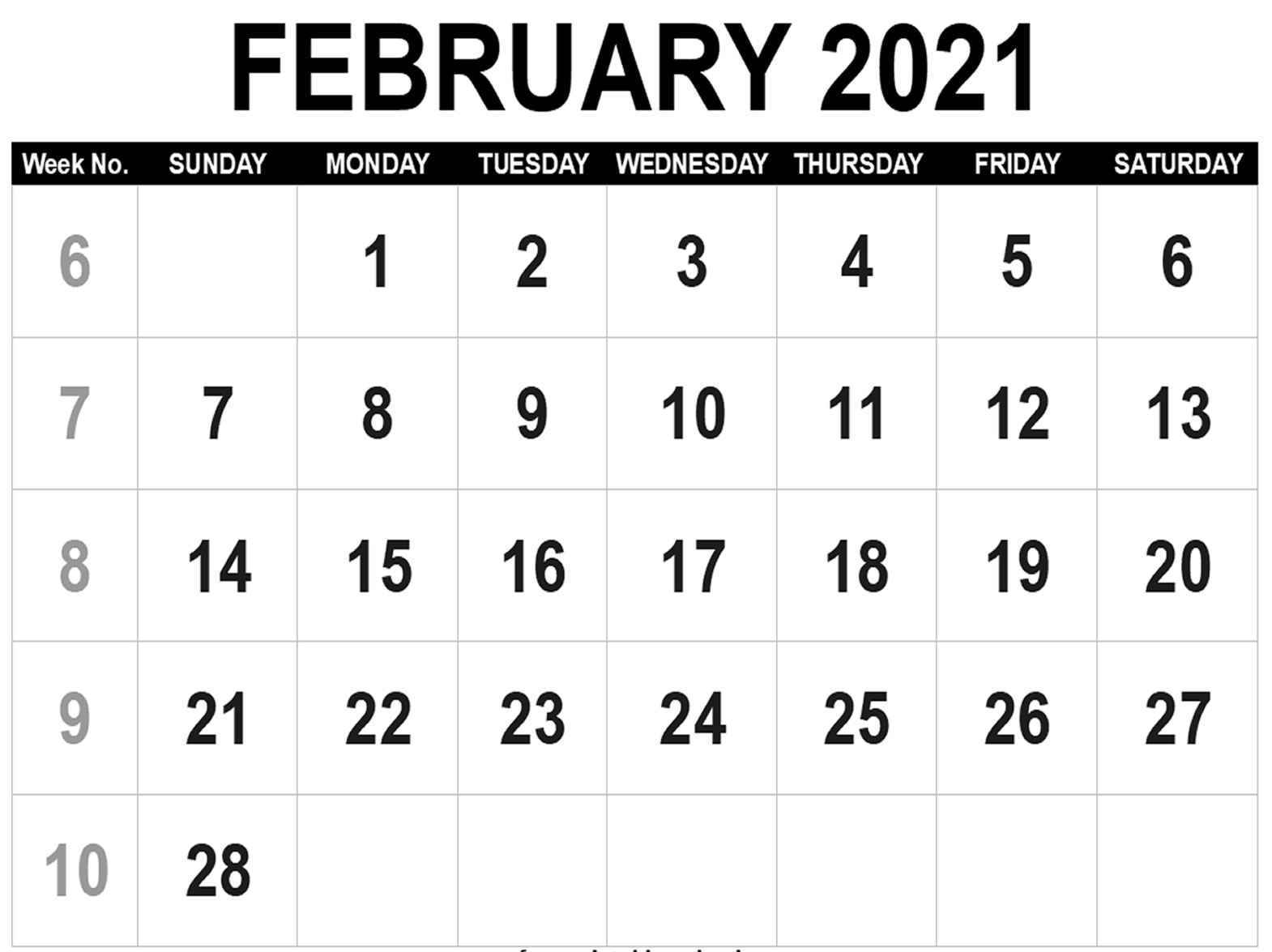 February 2021 Printable Calendar Pdf Monthly Worksheets